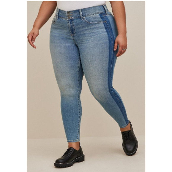 New NWT Torrid Jean Jeggings Salt‎ Marsh Side Stripe Size 26 T 26 T Tall - Picture 1 of 13